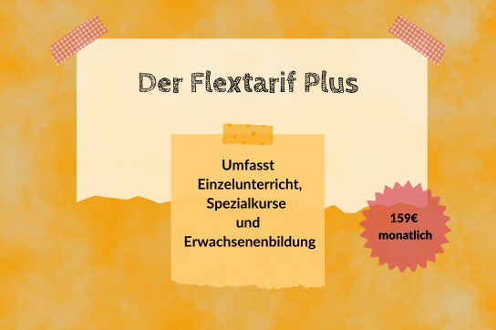 Flextarif PLUS umfasst Einzelunterricht, Spezialkurse und Erwachsenenbildung